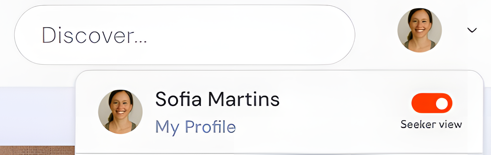 Seeker view toggle in the profile menu