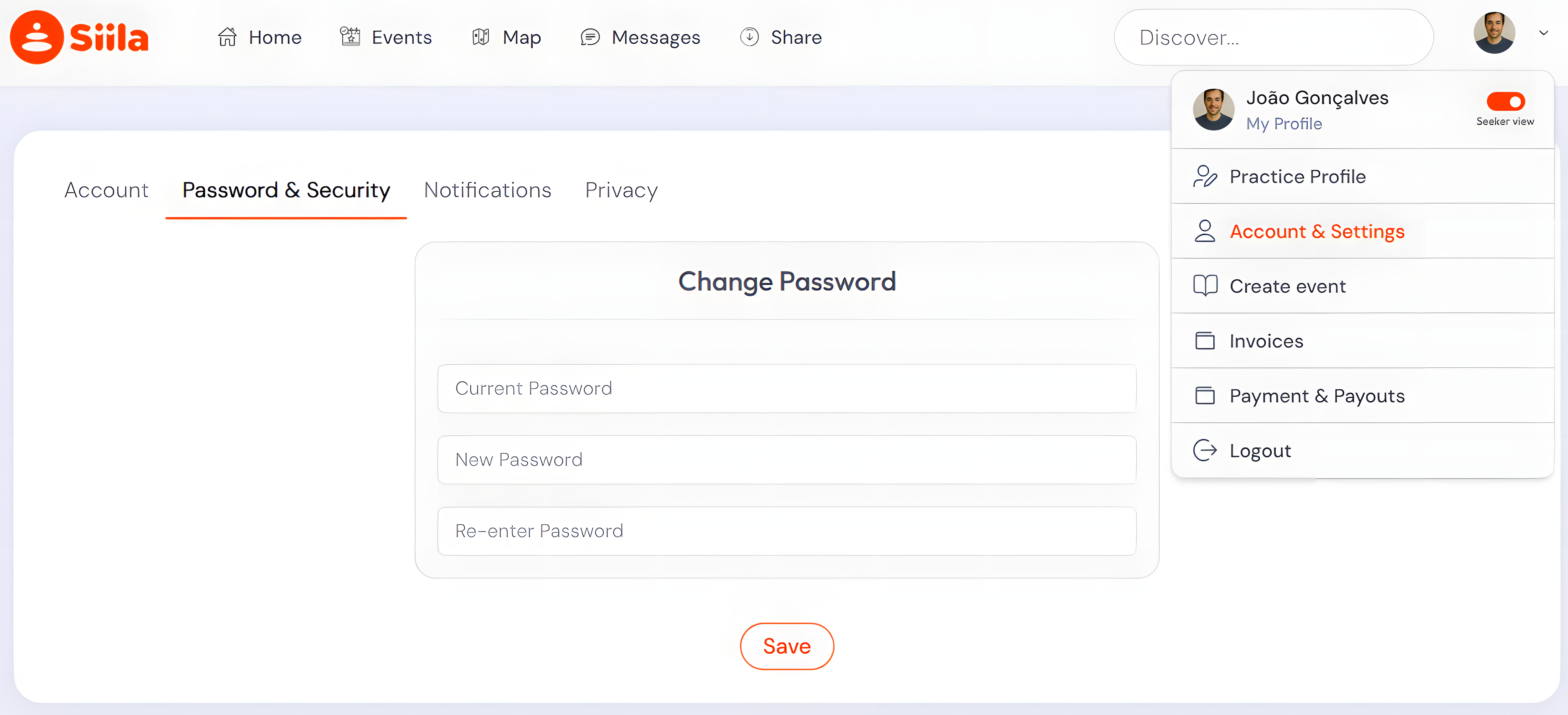 Password & Security: change password form