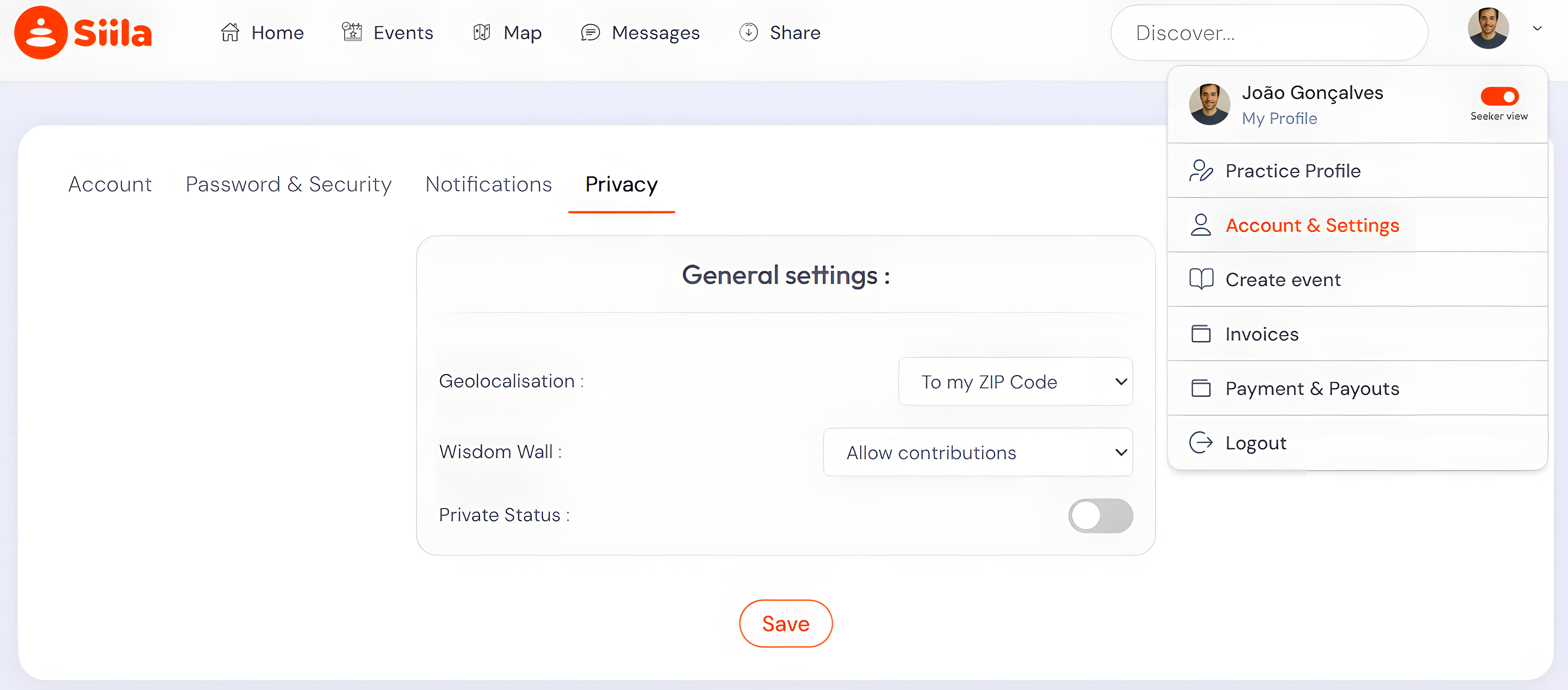 Privacy settings: geolocalisation and Wisdom Wall