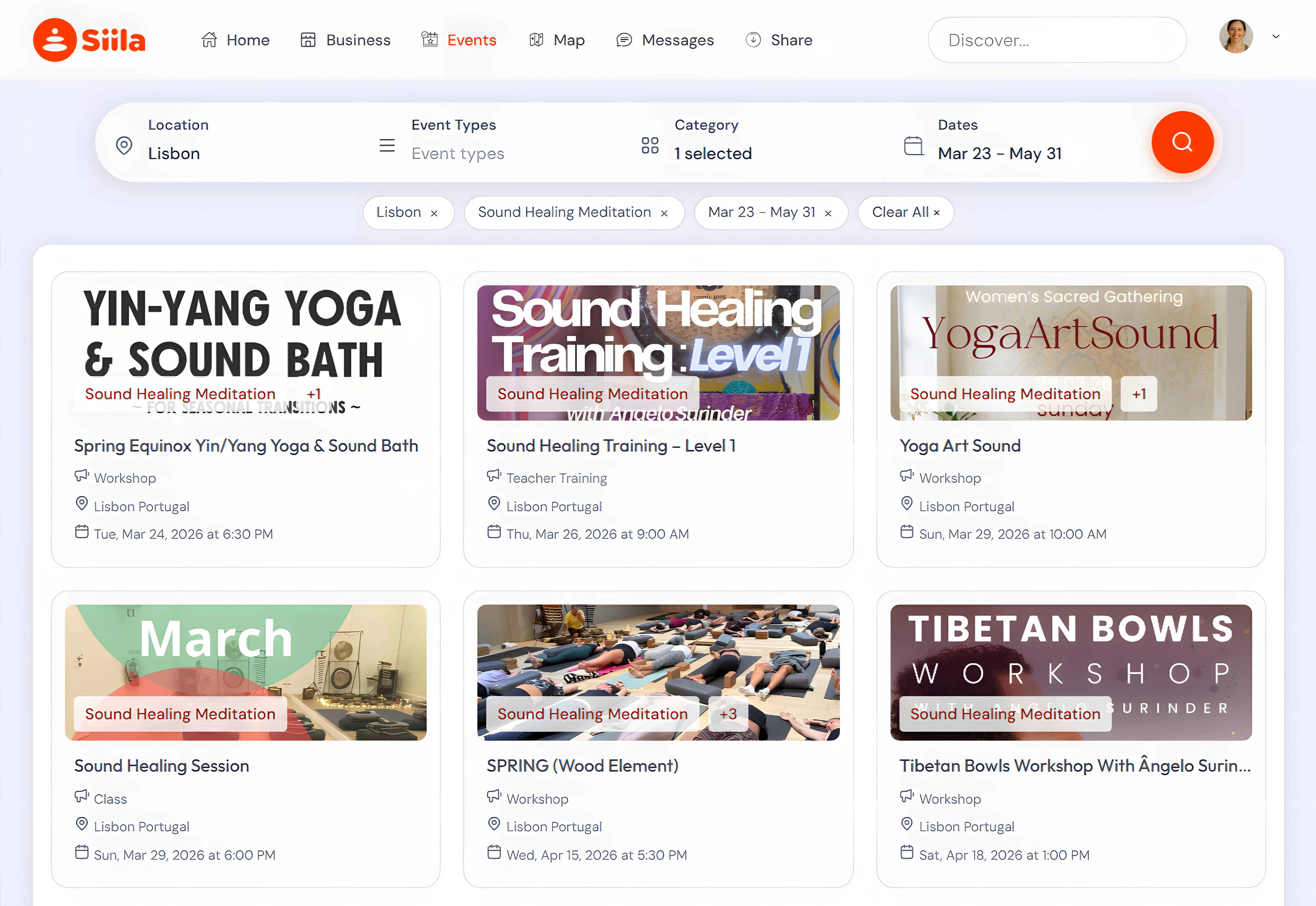 Find events: browse wellbeing experiences as a professional