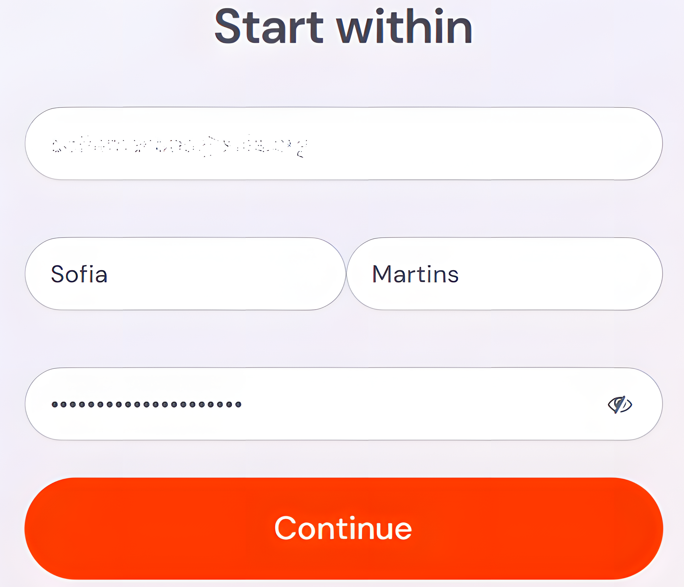 Professional sign-up form with email, name and password