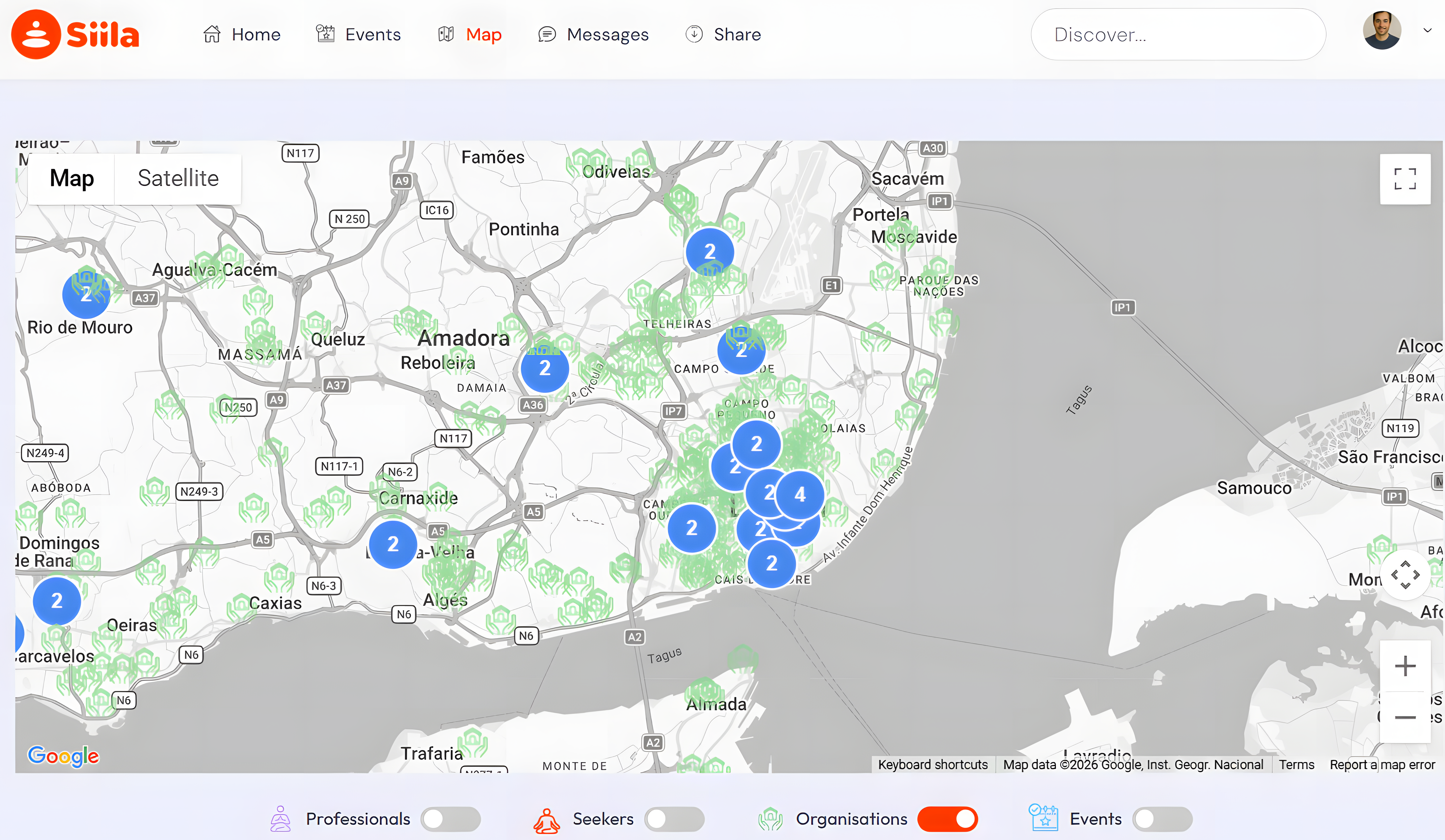 Map: explore practitioners, organisations and events by location